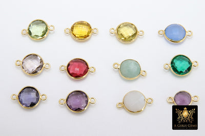 Gold Round Gemstone Connectors,  Linking Station Bezels, 10 mm Gold over 925 Silver - A Girls Gems