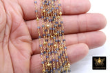 22k Gold Plated Iolite Rosary Chain, Pyrite 4 mm Chains for Jewelry Making, Wire Wrapped Water Sapphire Beads Unfinished