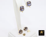 Iolite Gold Plated 925 Sterling Silver Stud Gemstone Earrings with Loops, Purple Square - A Girls Gems