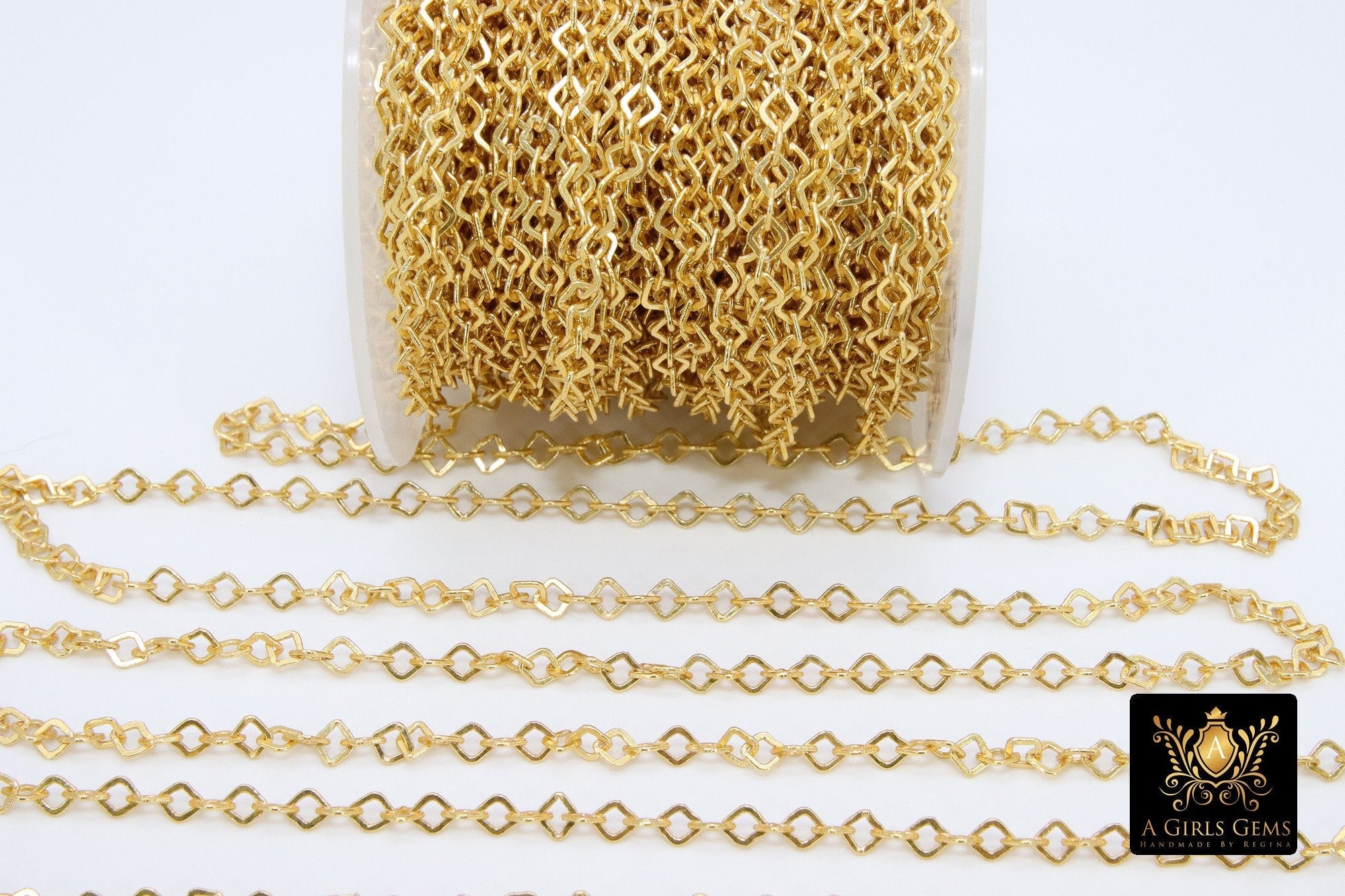 Cable Chain, 4 mm Square Diamond Unfinished Necklace CH #201, 16 k Brushed Gold Dainty Jewelry Chains