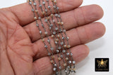 Gunmetal Rosary Chain, 4 mm Clear Metallic Crystal, Champagne Opalize - A Girls Gems