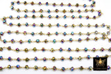 Blue Green Titanium Crystal Beaded Purple Rosary Chain CH #532, 6 mm 22 k Gold Wire Wrapped, Unfinished Chains