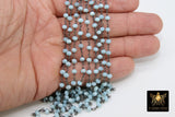 Seafoam Blue Amazonite Crystal Beaded Rosary Chain CH #437, 4 mm Silver Plated Wire Wrapped Glass Unfinished
