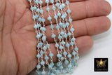 Seafoam Blue Amazonite Crystal Beaded Rosary Chain CH #437, 4 mm Silver Plated Wire Wrapped Glass Unfinished