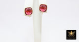 Pink Tourmaline Gold Plated 925 Sterling Silver Stud Gemstone Earrings with Loops