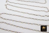 Light Cream Rosary Chain, 4 mm Gunmetal Black Wire Wrapped CH #301, Beige AB Crystal Beads