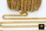 Gold Cuban Curb Chain, 304 Stainless Steel Heavy Flat Miami Diamond Cut Oval Jewelry Chains CH #217, By the Yard