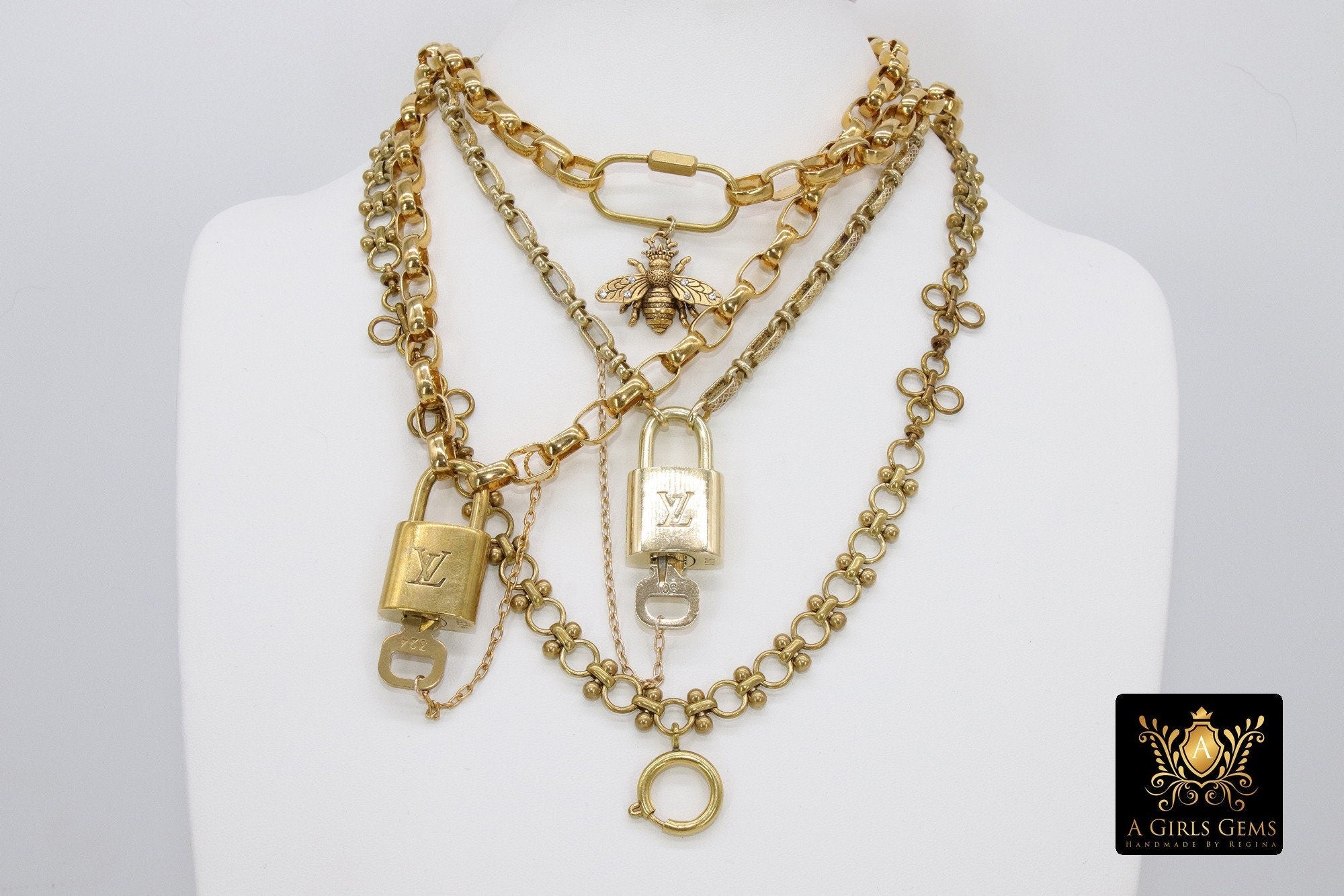Vintage Multi-Strand Lapis Lazuli and 14K Gold Bead Choker Necklace 17 w/  Clasp, Estate Jewelry