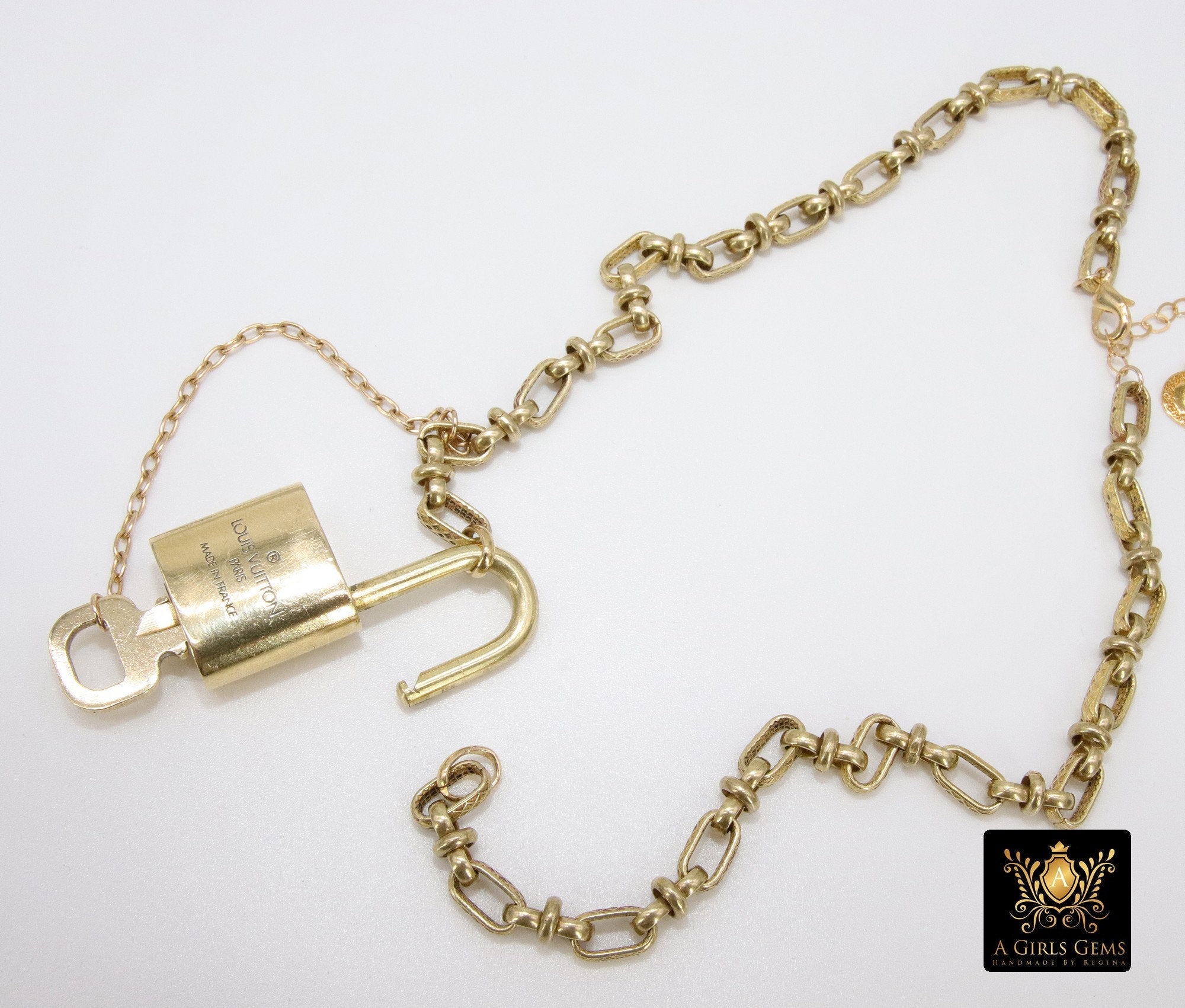 Reworked Vintage Chunky Louis Vuitton Padlock Necklace Gold Necklace