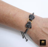Tiger Head Bracelet, Silver Animal Bead CZ Cat Head Adjustable Bolo Bracelet, Cubic Zirconia Chain Bracelets - A Girls Gems