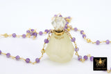 Perfume Bottle Rosary Beaded Chain Necklace, Essence Oil Citrine, Natural Amethyst Gold Necklace - A Girls Gems