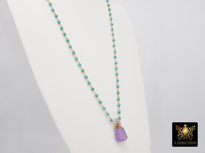 Tiny Bottle Rosary Chain Necklace, Essence Oil Amazonite - A Girls Gems
