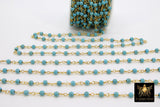 Turquoise Rosary Beaded Chain, 6 mm Silver plated Wire Wrapped CH #522, Blue Boho Howlite Chain