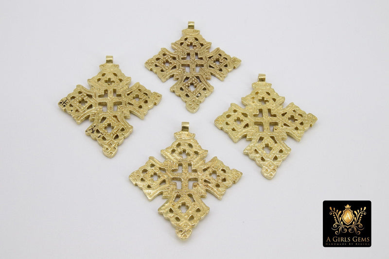 Brass Ethiopian Coptic Cross Jewelry Pendant African Cross Gold Charm Pendants Religious Jewelry Making Supplies - A Girls Gems