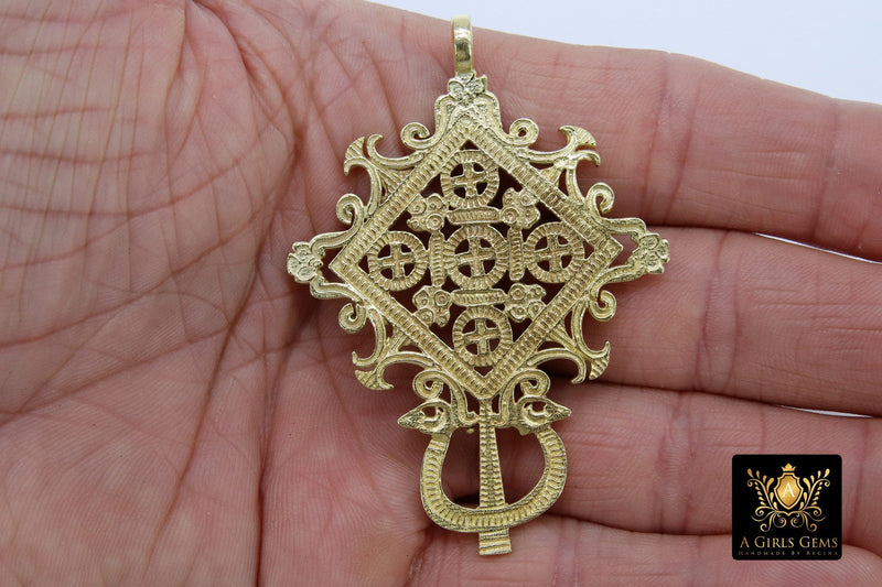 Brass Ethiopian Coptic Cross Jewelry Pendant African Cross Gold Charm Pendants Religious Jewelry Making Supplies - A Girls Gems
