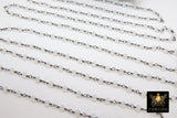 White Opal Rosary Chain, 4 mm Gunmetal Black Beaded Opalite Chain, Clear Bulk Wholesale - A Girls Gems