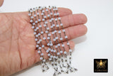 White Opal Rosary Chain, 4 mm Gunmetal Black Beaded Opalite Chain, Clear Bulk Wholesale - A Girls Gems