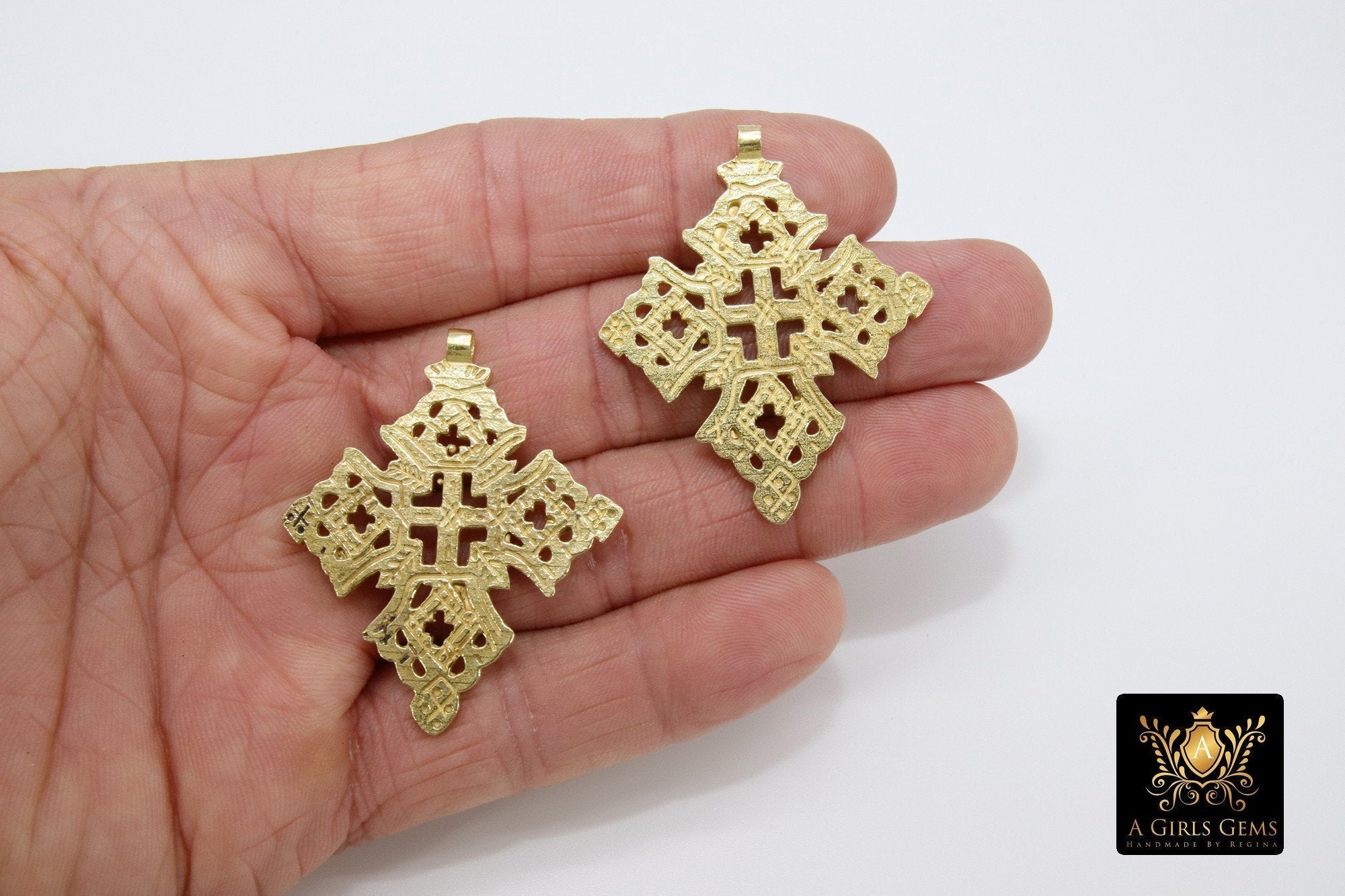 Brass Ethiopian Coptic Cross Jewelry Pendant African Cross Gold Charm Pendants Religious Jewelry Making Supplies - A Girls Gems