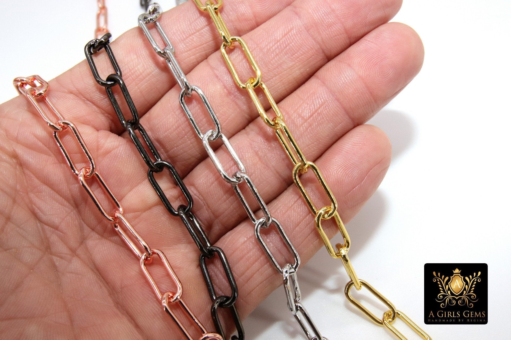 Chunky Link Chain, Rectangle Chains, Gold Paperclip Chains CH #124