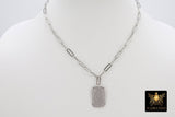 Dog Tag Necklace, CZ Silver Rectangle Pendants - A Girls Gems