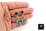 14 K Gold Blue Topaz Earrings, Amethyst Gemstones, Dangle Ear Wire Hooks, December Birthday - A Girls Gems