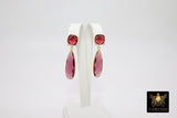 Citrine Stud Earrings, Gold, 925 Long Pink Tourmaline and Lemon Quartz Teardrop Gemstone Women's Jewelry - A Girls Gems