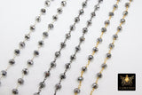Gunmetal Black Crystal Rosary Chain, 6 mm Gold Wire Wrapped Crystal Beads CH #535, Unfinished Jewelry Chains Bulk