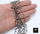 Gunmetal Black Crystal Rosary Chain, 6 mm Gold Wire Wrapped Crystal Beads CH #535, Unfinished Jewelry Chains Bulk