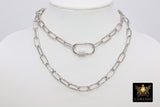 Silver Chain Choker, Paper Clip Chain Necklace, CZ Oval Screw Clasps, Thick Rectangle Chain, Gold, Black, Rose, Silver