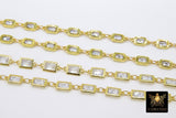 Genuine Cubic Zircon Chains, Rectangle Bezel Chains Silver CH #559, Gold Plated