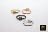 Gold Carabiner Screw Lock, CZ Oval Clasps in Silver Bracelet Findings #2302, Small