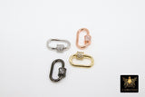 Gold Carabiner Screw Lock, CZ Oval Clasps in Silver Bracelet Findings #2302, Small