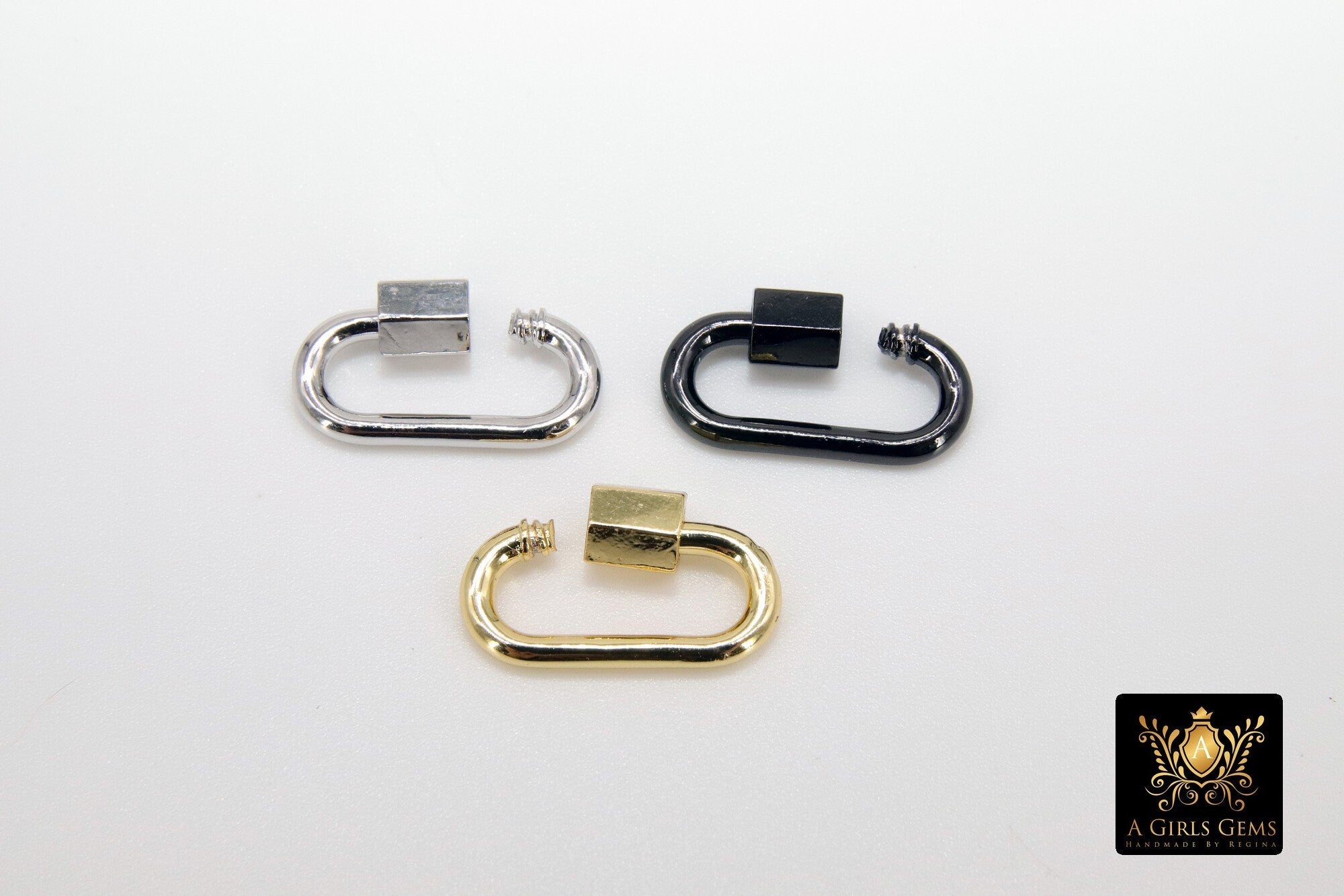 Oval Screw Lock, Mini Oval Clasps #2300, Gold Black or Silver Bracelet Jewelry Brass Findings - A Girls Gems