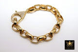 Gold Wrap Bracelet, Chunky Chain Link Bracelet, CZ Pave Front Lobster Clasp, Large Vintage Rolo Chain