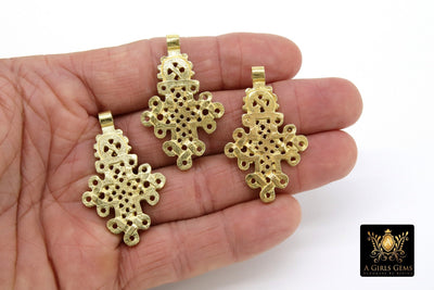 Brass Ethiopian Coptic Cross Jewelry Pendant African Cross Gold Charm Pendants Religious Jewelry Making Supplies - A Girls Gems