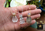 Holy Water Tiny Bottle Necklace, 14 K Gold Filled Rectangle Chain with Cross or Initial, Perfume,Essential Oil Bottle - 14 In/Extends 16 In / Flourlite