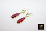 Green Amethyst and Pink Tourmaline Stud Earrings, Gold, 925 Teardrop Gemstone
