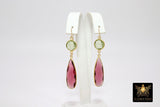 14 k Gold Fill Green Amethyst and Pink Tourmaline Earrings, Long Teardrop Gemstone Earrings, Watermelon Jewelry