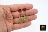 Green Amethyst and Pink Tourmaline Stud Earrings, Gold, 925 Teardrop Gemstone