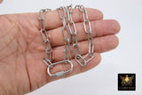 Silver Chain Choker, Paper Clip Chain Necklace, CZ Oval Screw Clasps