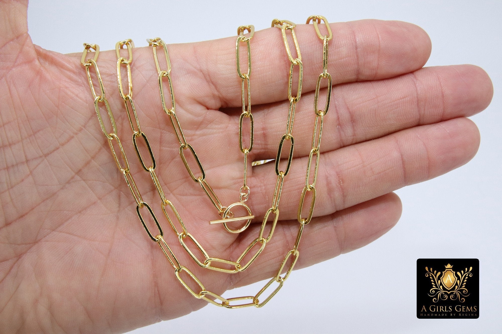 Gold Chain Necklace, Paper Clip Chain 14 K GF Toggle Bar Choker - A Girls Gems