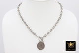Silver Coin Necklace, Silver Medallion Toggle Wrap Necklace, Chunky Chain, Pegasus Greek Coin