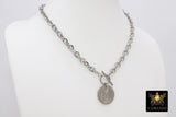 Silver Coin Necklace, Silver Medallion Toggle Wrap Necklace, Chunky Chain, Pegasus Greek Coin