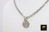 Silver Coin Necklace, Silver Medallion Toggle Wrap Necklace, Heavy Chain, Four Protectors, Fish Coin - A Girls Gems