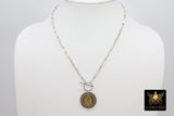 Silver Coin Necklace, 925 Sterling Silver Medallion Toggle Wrap Necklace