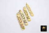 CZ Micro Pave Love Words Charms, Gold Rectangle Oblong Pendants #556, Inspirational Dog Tags
