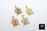 CZ Pave Turtle Charms, Gold Tortoise Pendants for Silver Sea Turtle Animal Beach Necklace