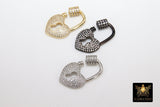 CZ Pave Lock and Key Clasps, Heart Screw Oval Clasp, Necklace Carabiner Lock Connectors #2332