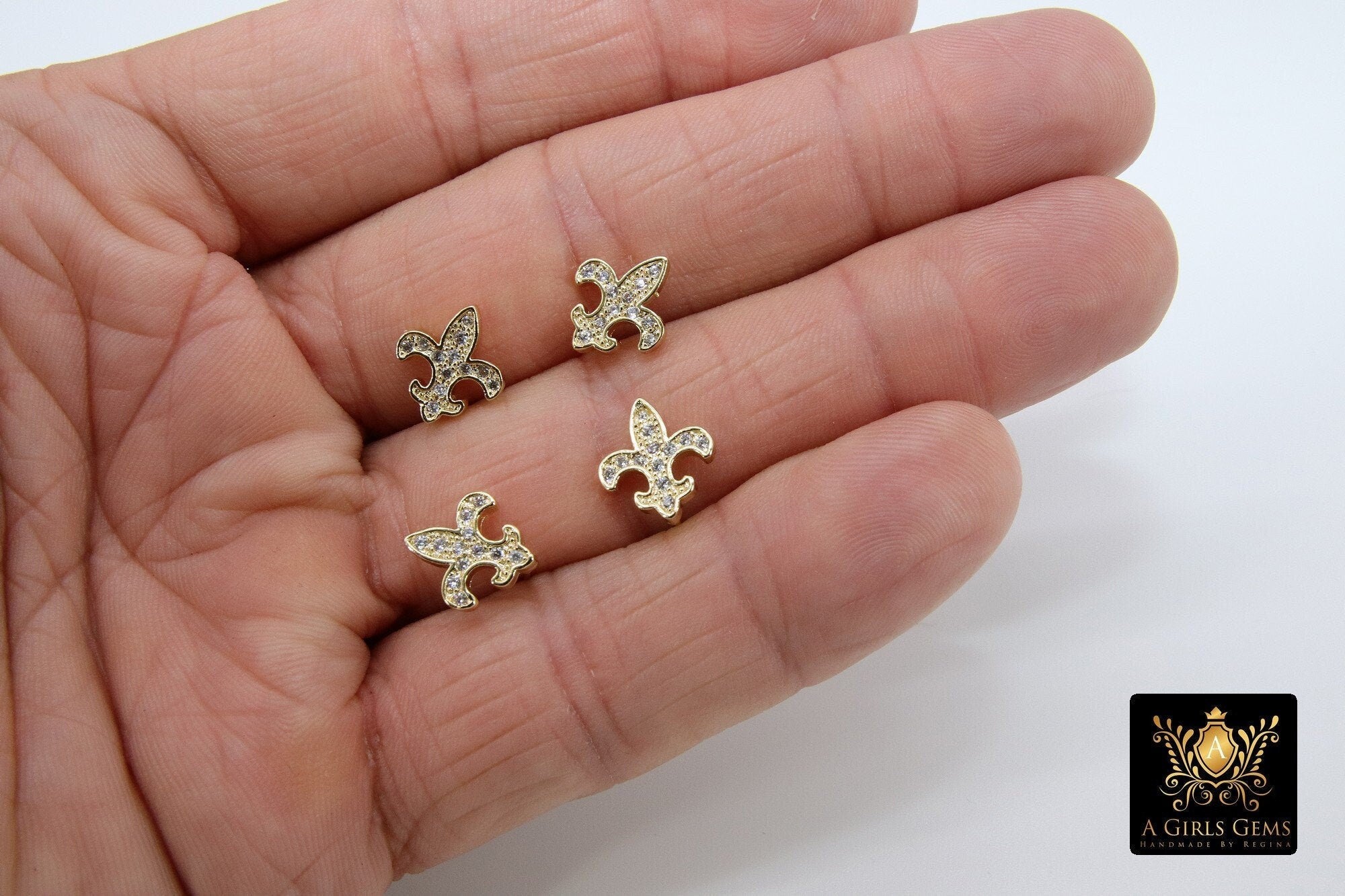 CZ Pave Fleur De Leis Earrings, Tiny Earring Studs, French Quarters Lily