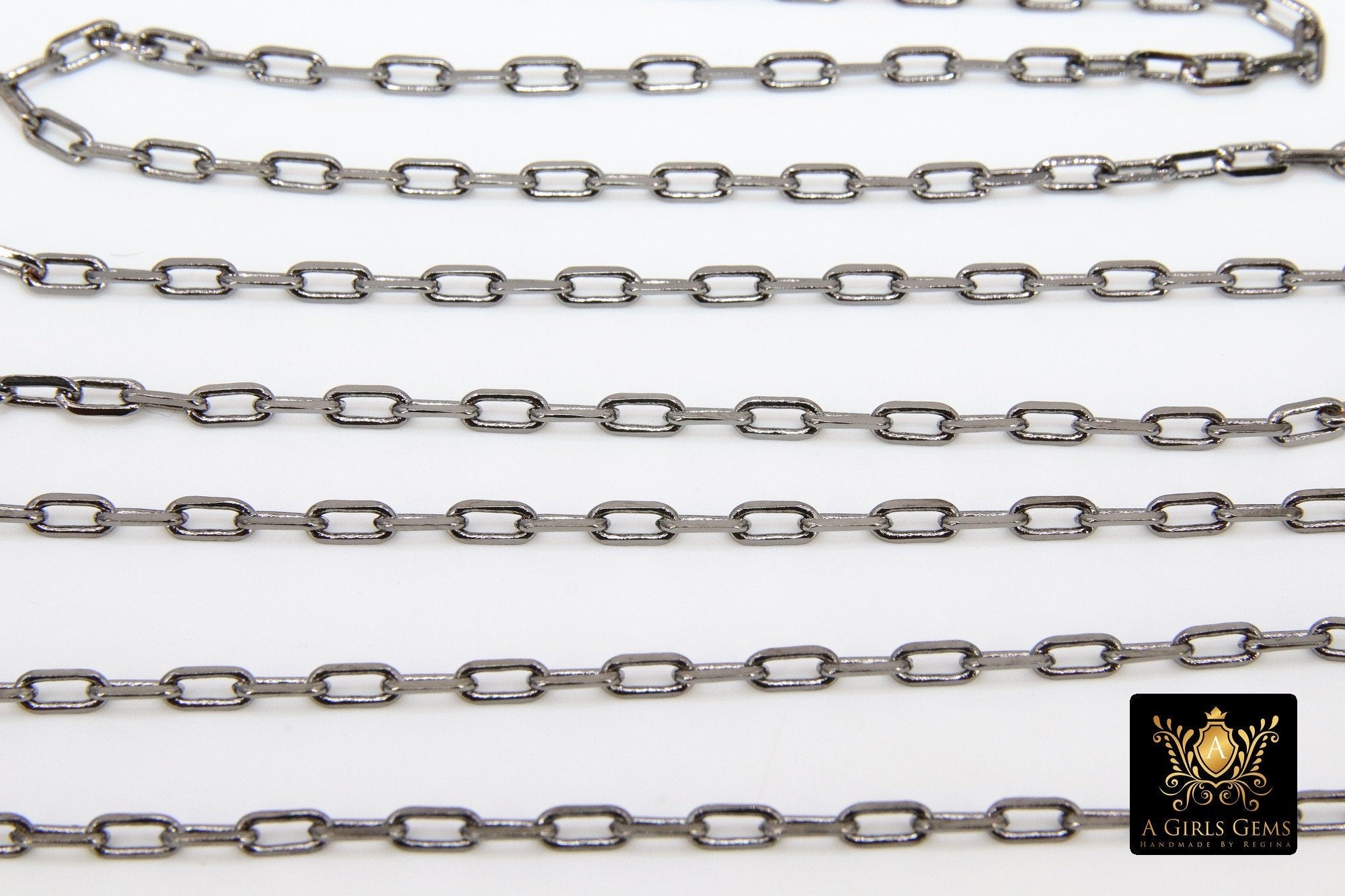 Rectangle Chain, Unfinished Black, Rose, Gold, Silver Oval Dainty Chains, Cable Box, 7 mm - A Girls Gems